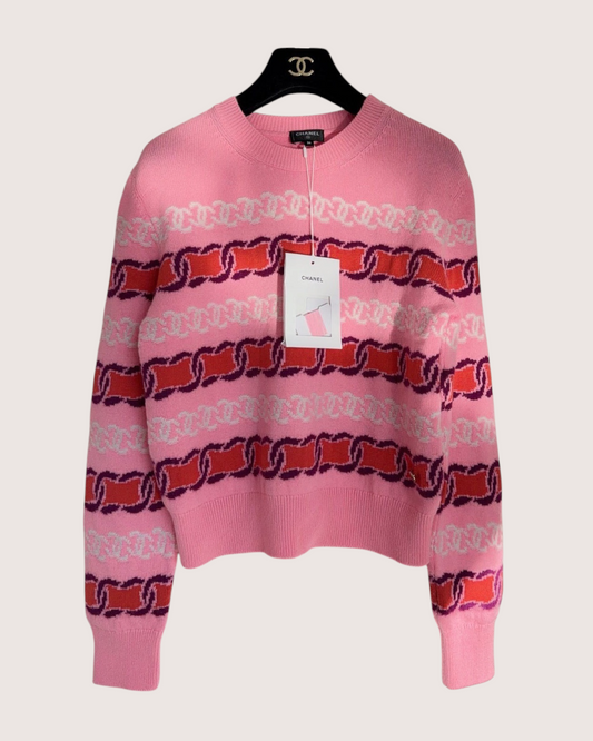 Chanel 23B Cashmere Striped Sweater Pink, Red, Purple, Multicolor FR 36
