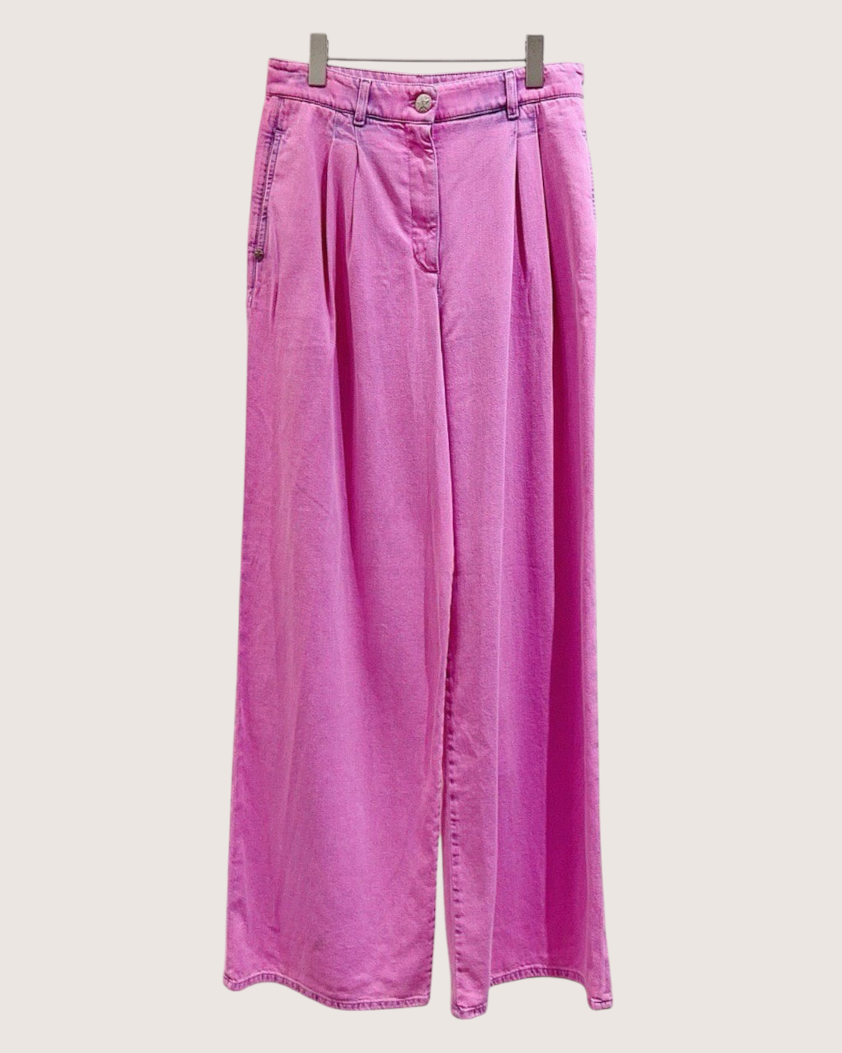 Chanel 21S Wide-Leg Denim Jeans Pink FR 40