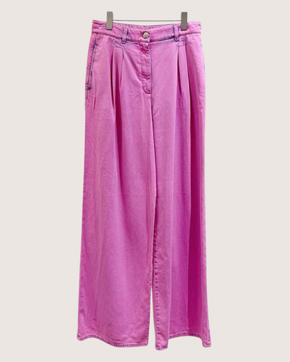 Chanel 21S Wide-Leg Denim Jeans Pink FR 40