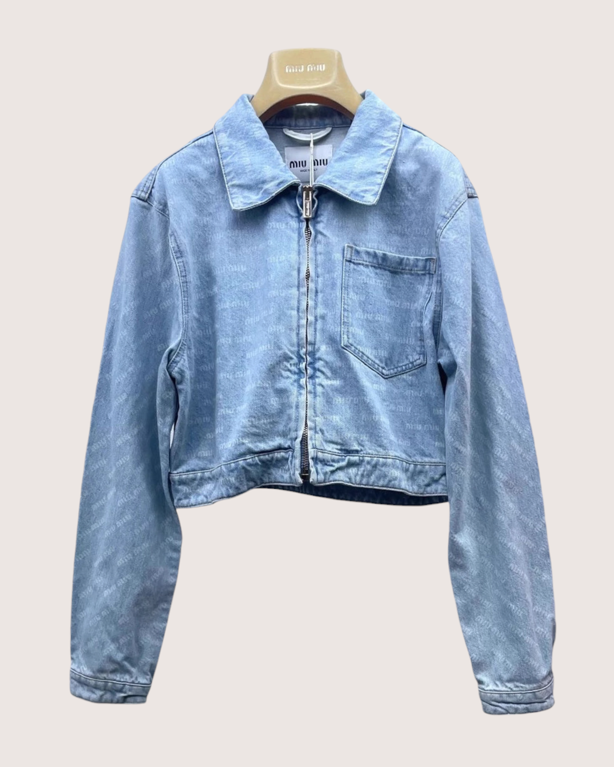 Miu Miu Monogram Logo Cropped Denim Jacket