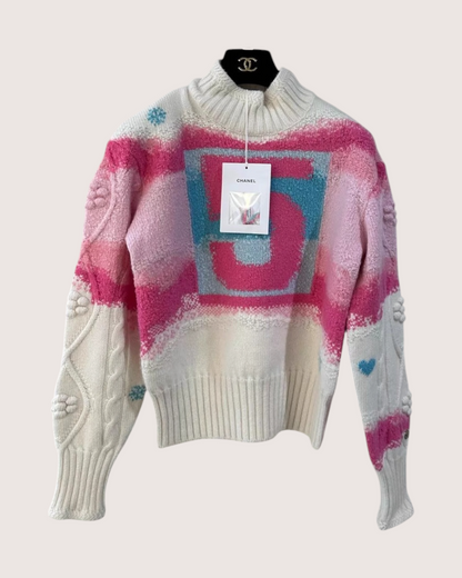 Chanel 22N Coco Neige ‘5’ Print Cashmere Sweater