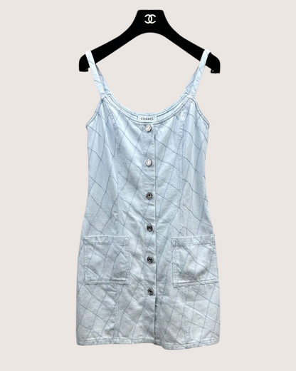 Chanel 26M Coco Beach Quilted Denim Mini Dress Blue