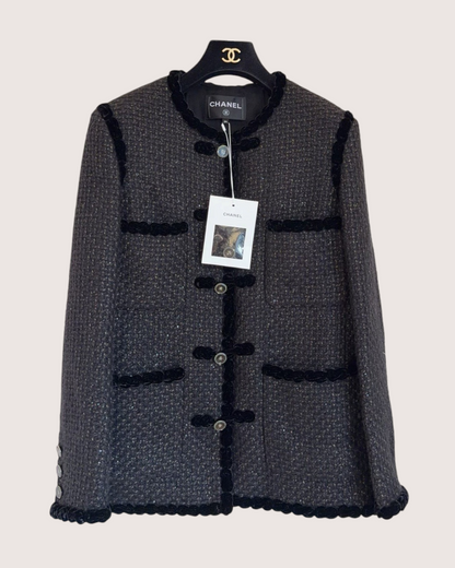 Chanel 25A Four-Pocket Tweed Jacket Black, Grey, Gold FR 34