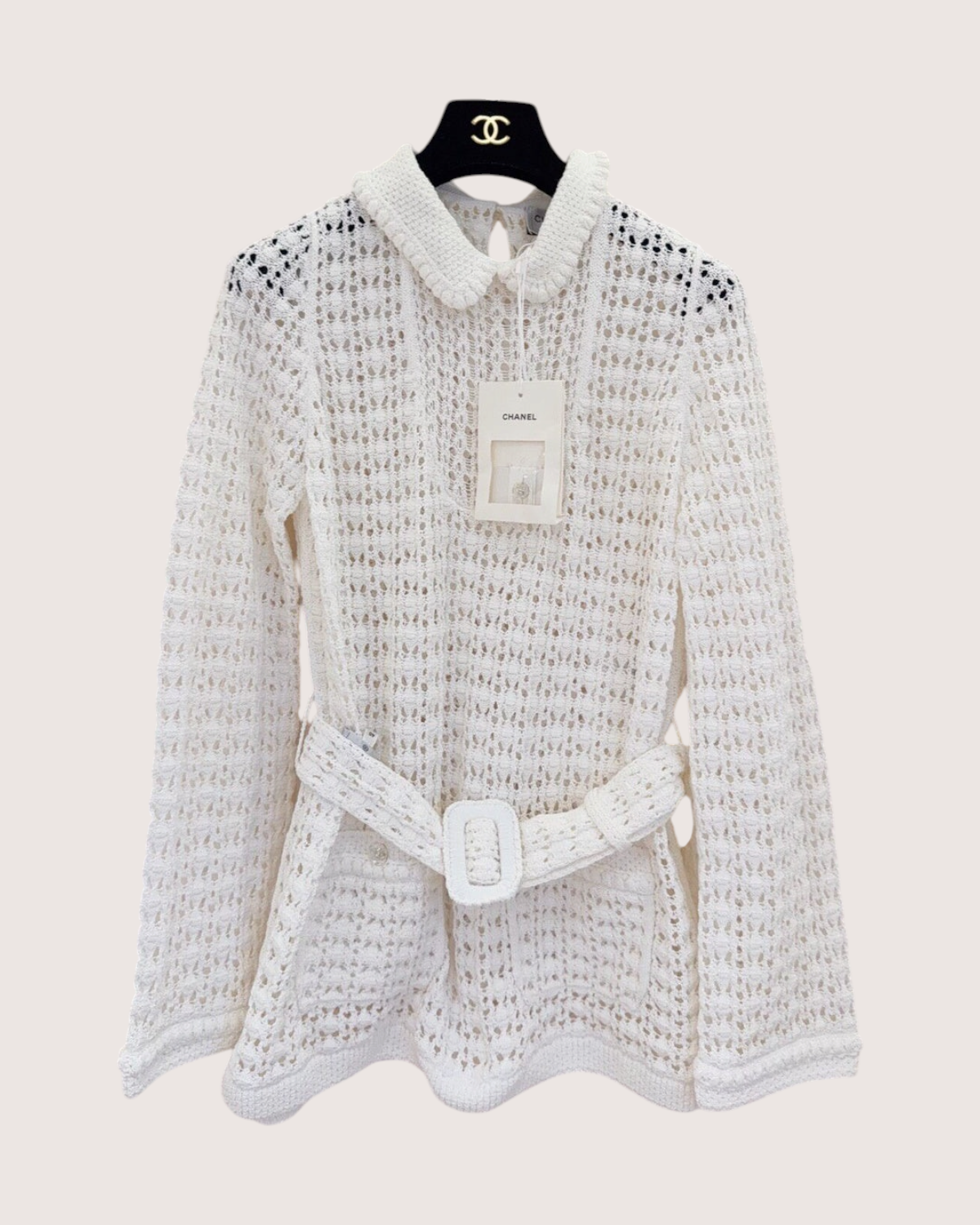 Chanel 26C Belted Openwork Sweater White FR 40