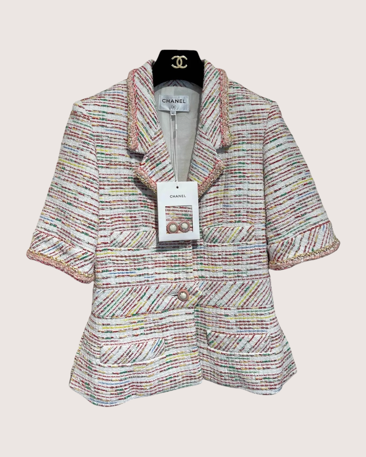 Chanel 19S Short-Sleeve Tweed Jacket