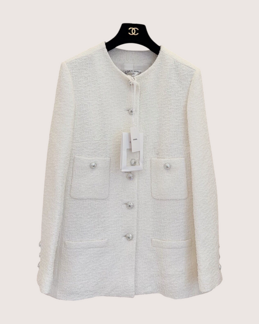 Chanel 23S Four-Pocket Tweed Jacket White FR 38