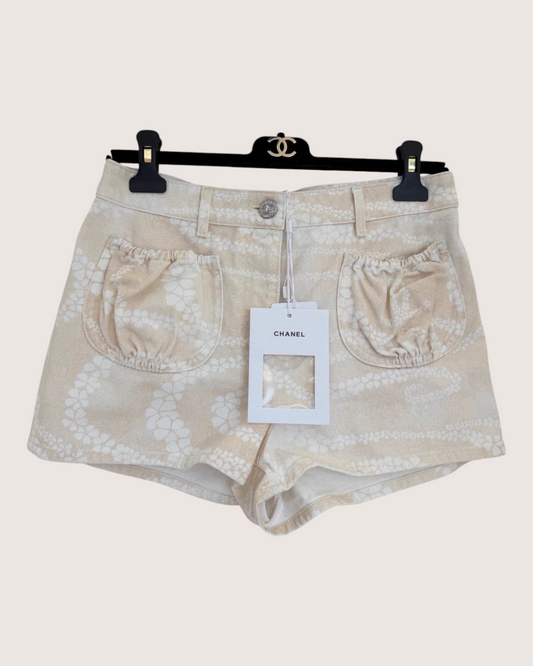 Chanel Coco Beach Denim Mini Shorts Yellow FR 38