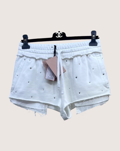 Miu Miu Gem-Embellished Mini Shorts White IT 36