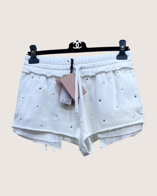 Miu Miu Gem-Embellished Mini Shorts White IT 36