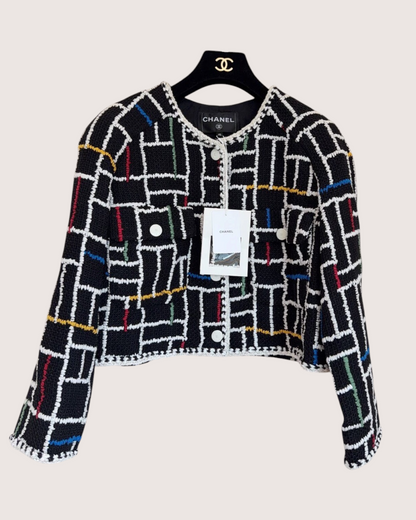 Chanel 25C Tweed Jacket Black, White, Multicolor FR 42