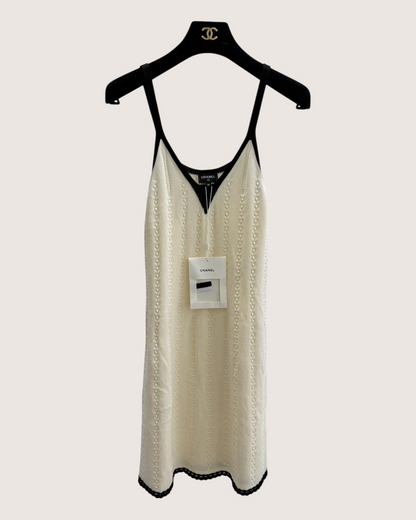 Chanel 26P Crochet Mini Dress Beige/Ecru, Black FR 36