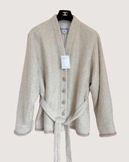 Chanel 24K Belted Tweed Jacket Beige/Ecru, Pink FR 40