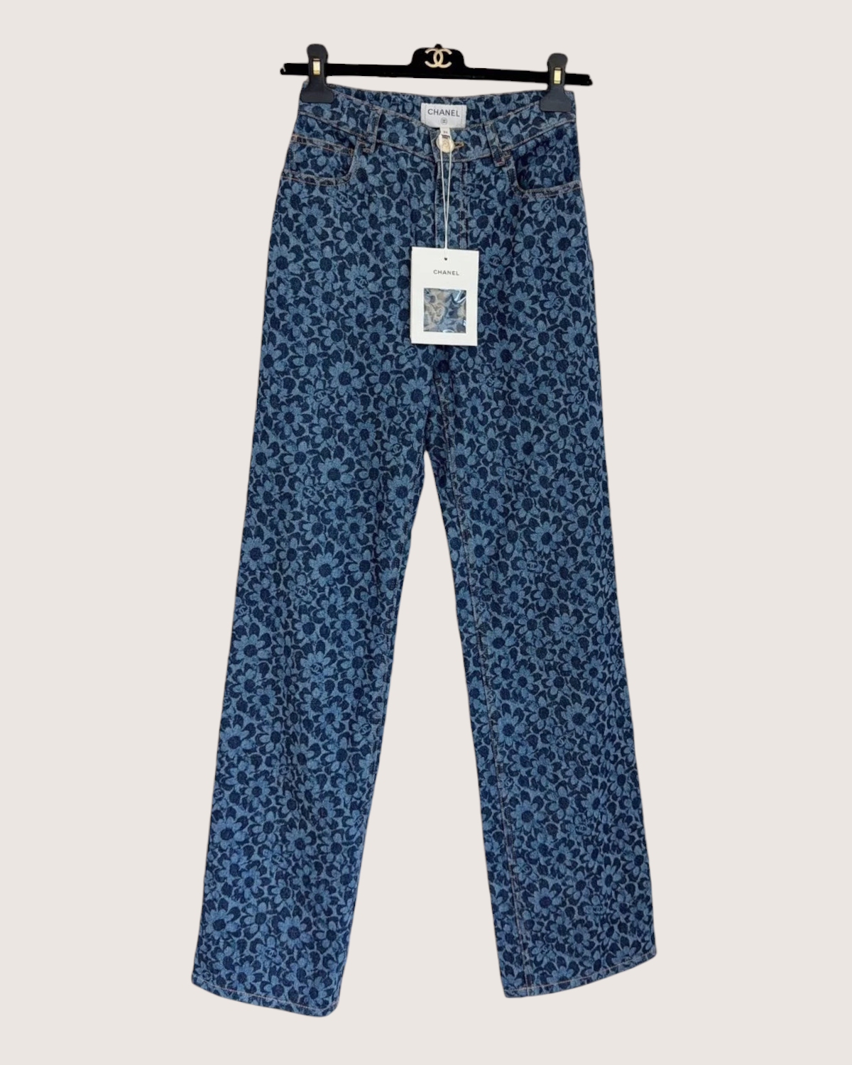 Chanel Camellia Denim Straight Jeans Blue, Navy, Multicolor FR 34