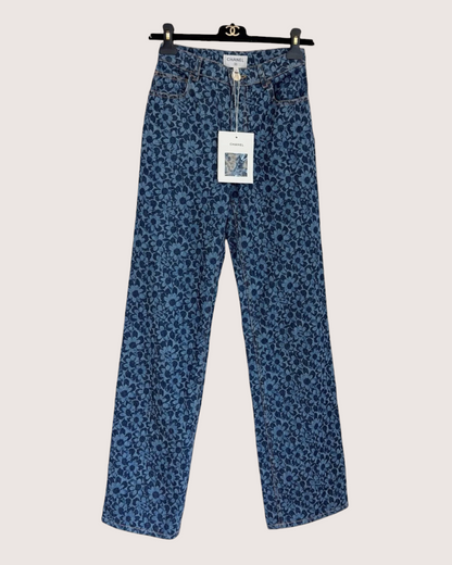 Chanel Camellia Denim Straight Jeans Blue, Navy, Multicolor FR 34