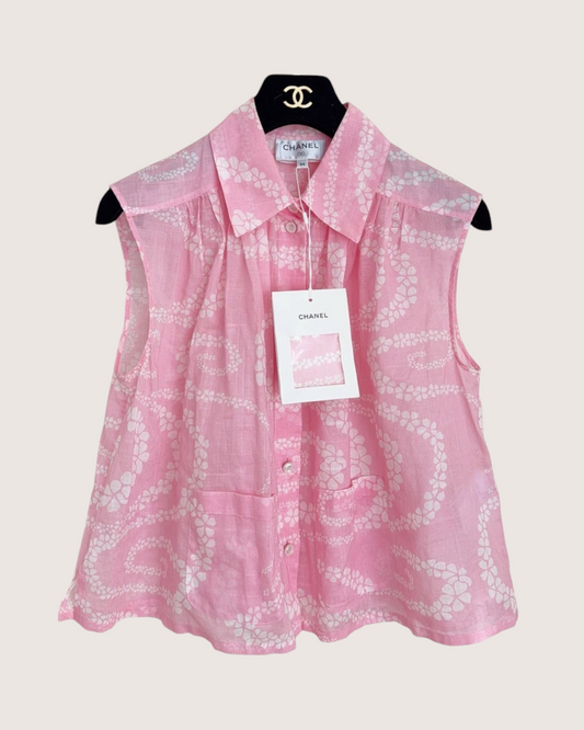 Chanel 25M Coco Beach Floral Shirt Pink, White FR 34