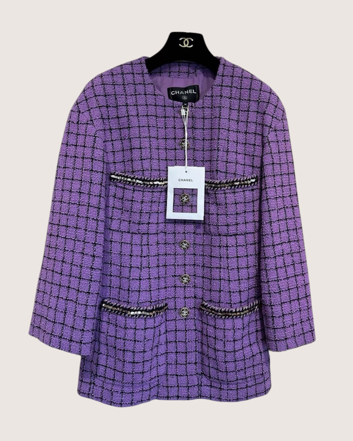 Chanel 22S Plaid Four-Pocket Tweed Jacket