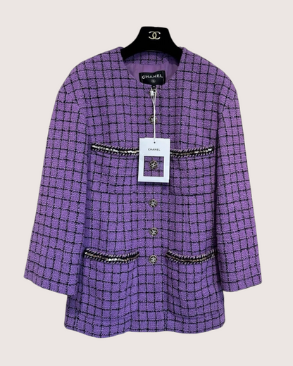 Chanel 22S Plaid Four-Pocket Tweed Jacket