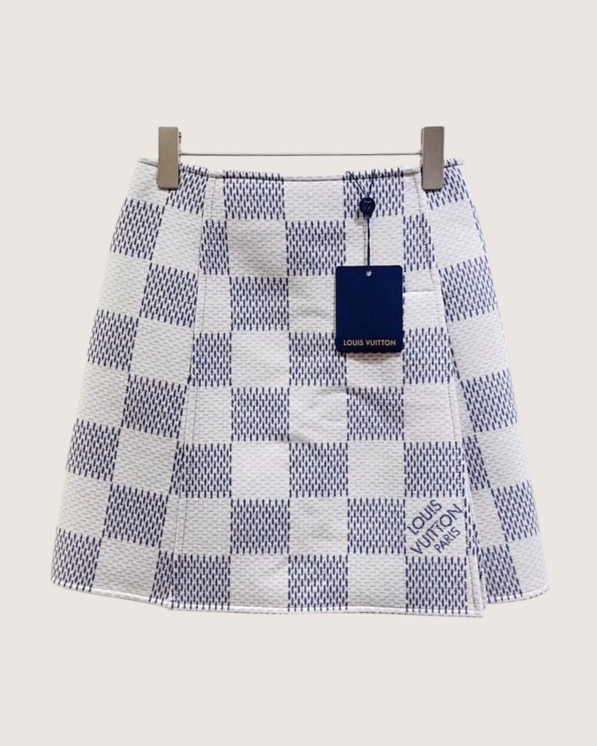 Louis Vuitton Cashmere Damier Check Mini Skirt White, Blue FR 32