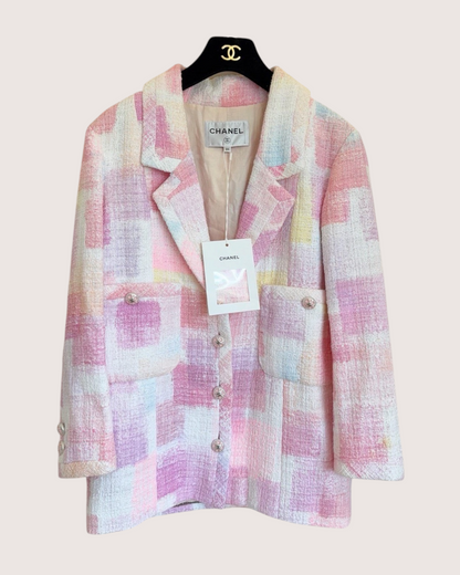 Chanel 23S Watercolor Four-Pocket Tweed Jacket Pink, White, Multicolor FR 34