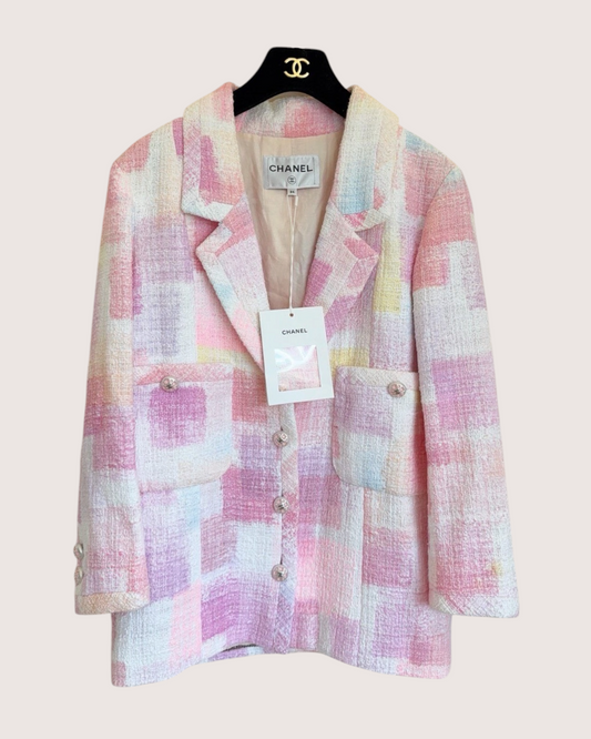 Chanel 23S Watercolor Four-Pocket Tweed Jacket Pink, White, Multicolor FR 34