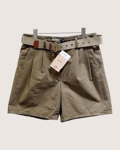 Miu Miu Belted Pleated Shorts Beige/Ecru FR 32