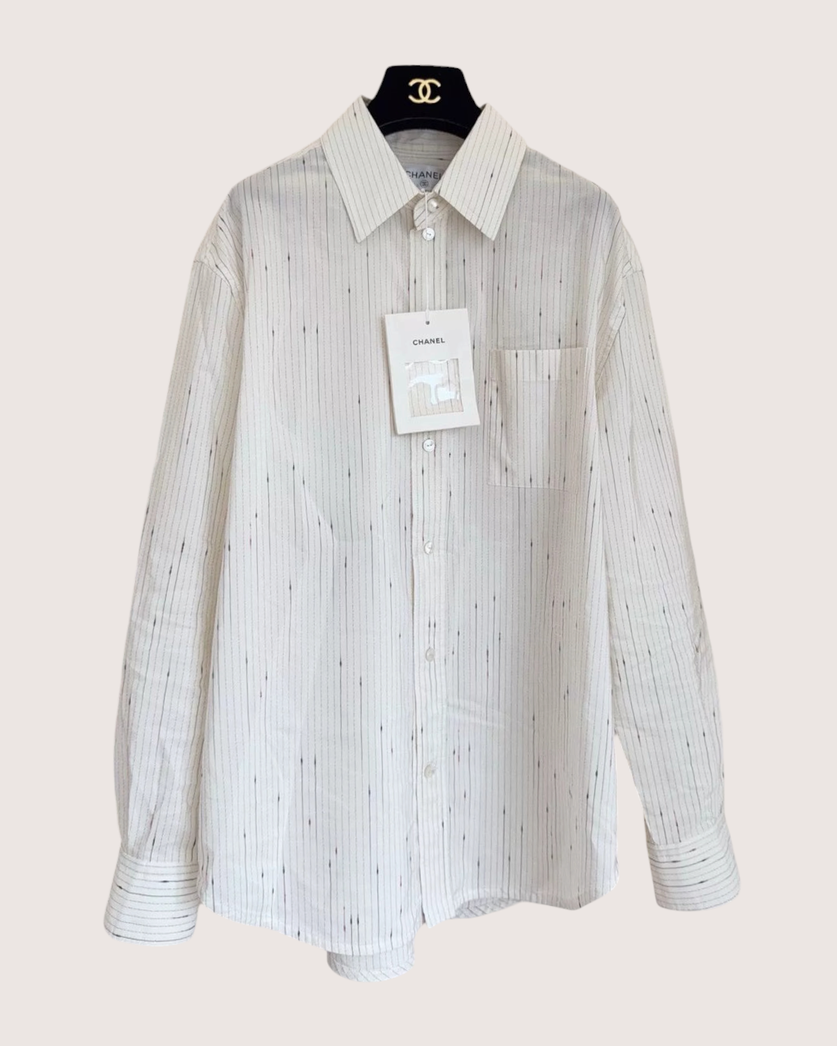Chanel 26A Striped Cotton Shirt Beige/Ecru FR 38