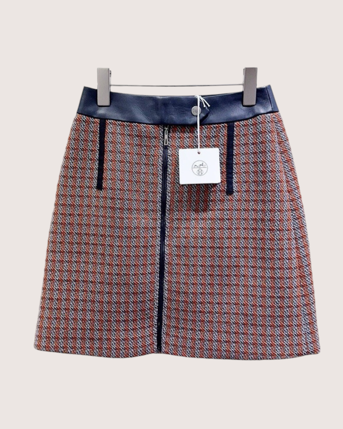 Hermès Plaid Tweed Mini Skirt - Navy, Orange, Multicolor