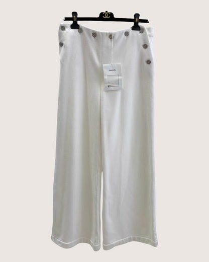 Chanel 24M Coco Beach Wide-Leg Trousers White FR 40