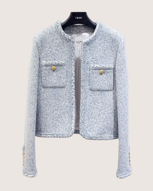 Celine Bouclé Tweed Jacket Blue, White FR 36