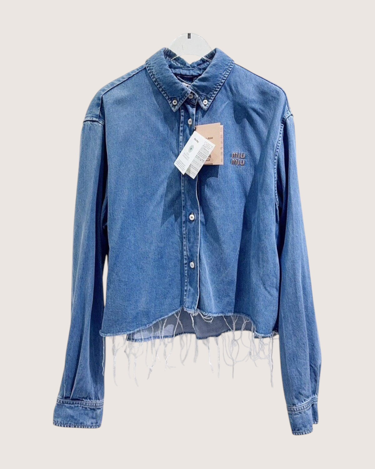 Miu Miu Cropped Logo Denim Shirt Blue IT 38