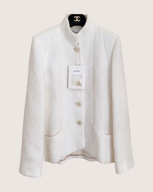 Chanel 19S Tweed Jacket White FR 38
