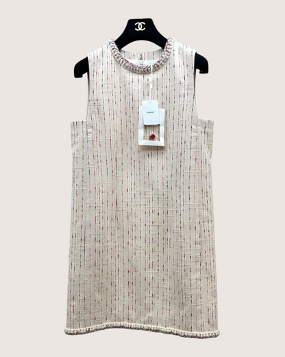 Chanel 26B Tweed Mini Dress Beige/Ecru, Multicolor FR 36