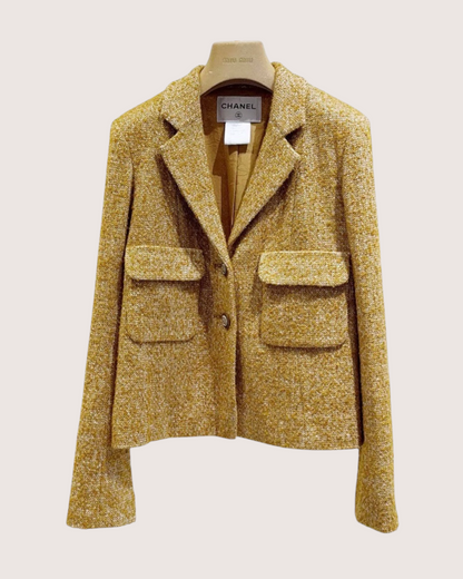 Chanel Tweed Jacket Gold, White FR 36