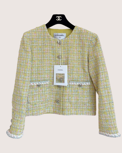 Chanel 24C Cropped Tweed Jacket Yellow, Multicolor FR 34