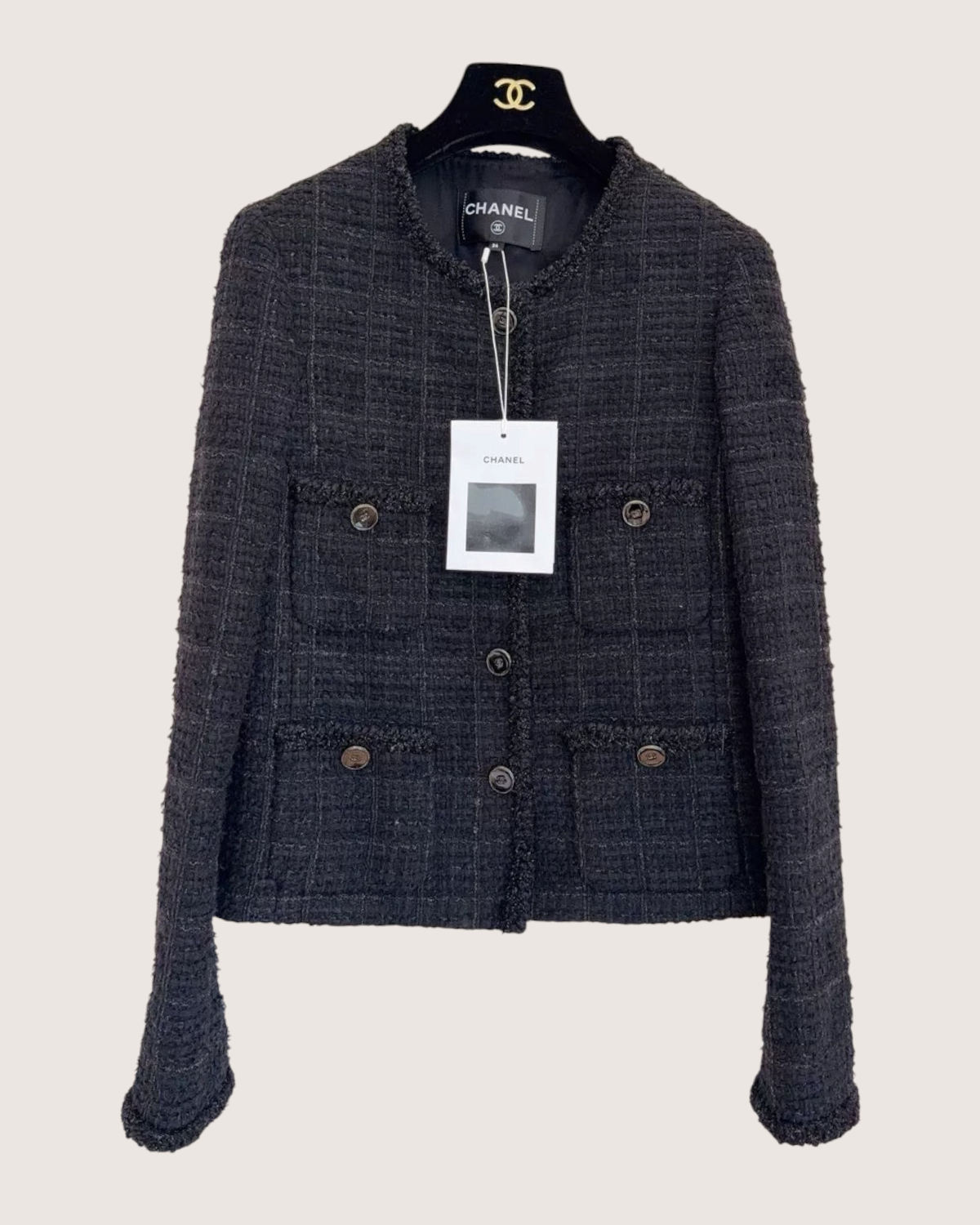 Chanel 25B Tweed Four-Pocket Jacket Black, Grey FR 36