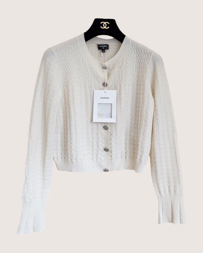 Chanel 23B Cashmere Flared-Cuff Cardigan Beige/Ecru FR 34
