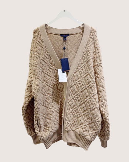 Louis Vuitton Monogram Jacquard Wool Cardigan Beige/Ecru FR 36