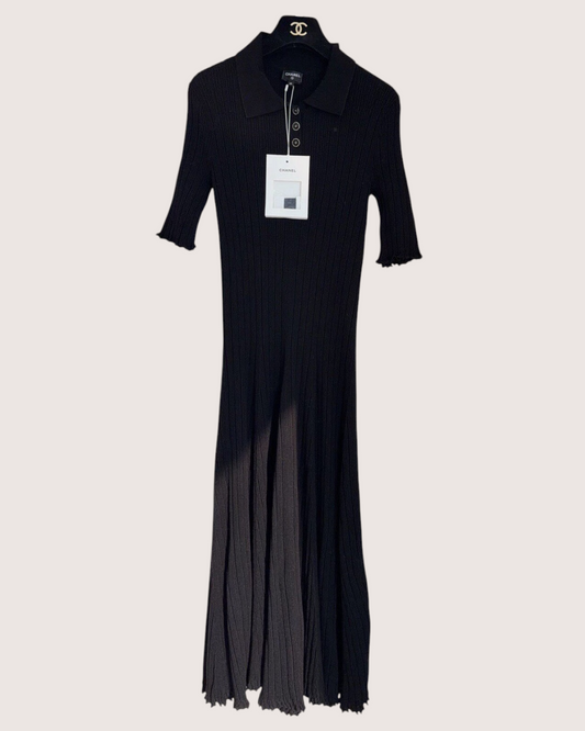 Chanel 26P Ribbed Maxi Dress Black FR 40