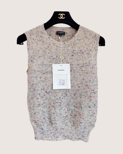 Chanel 25A Wool Openwork Vest Beige/Ecru, Multicolor FR 36