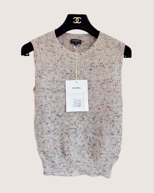 Chanel 25A Wool Openwork Vest Beige/Ecru, Multicolor FR 36