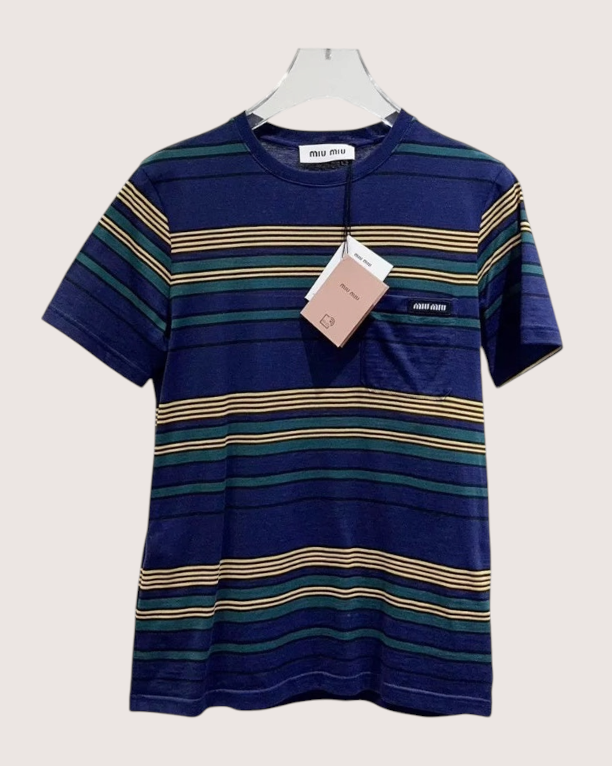 Miu Miu Striped T-Shirt Navy, Green, Multicolor FR 36