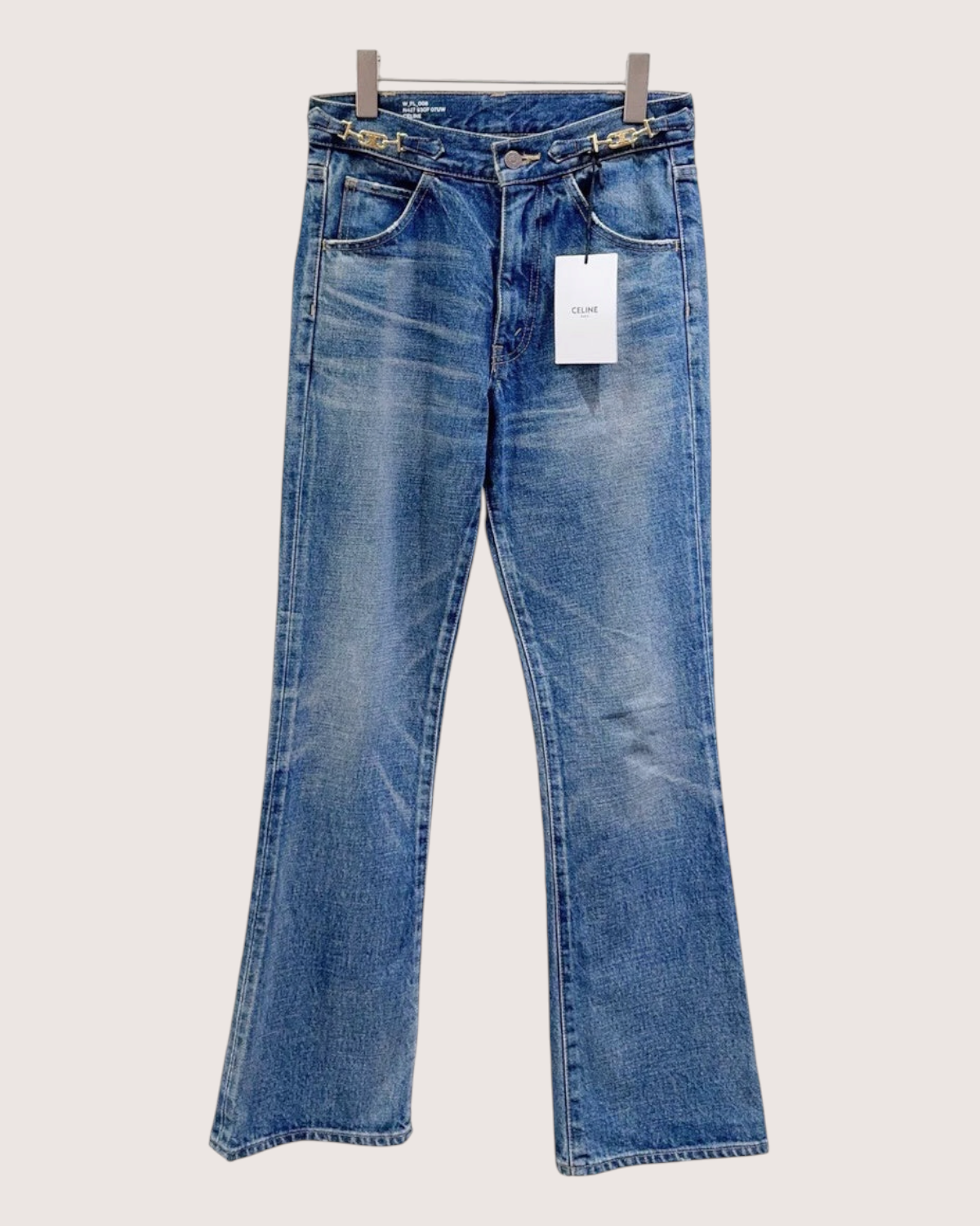 Celine Buckle Flare Jeans Blue 26