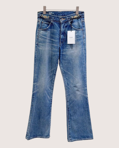 Celine Buckle Flare Jeans Blue 26