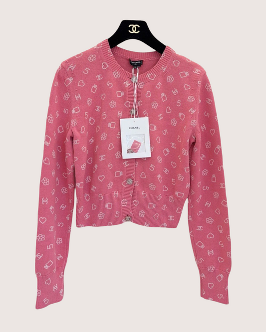 Chanel 23C Icons Cardigan Pink, White FR 36