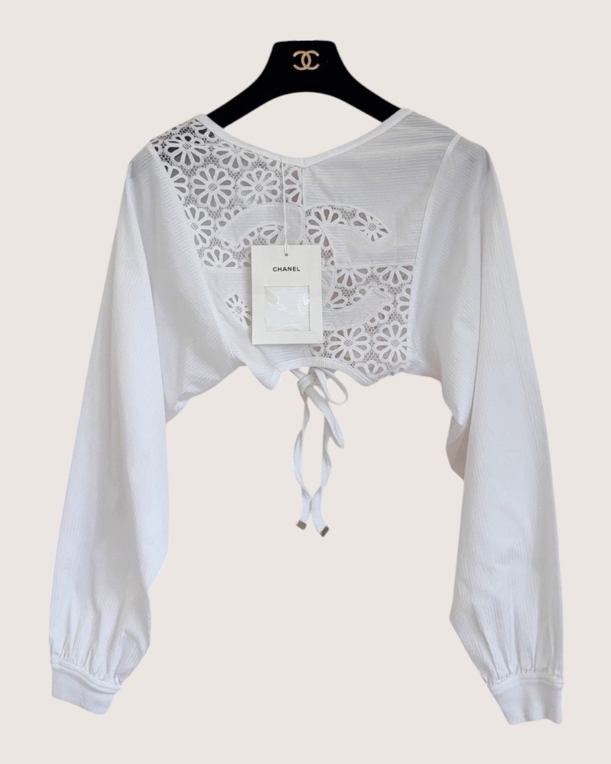Chanel 25C CC Logo Long-Sleeve Crop Top