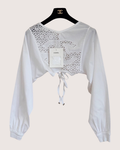 Chanel 25C CC Logo Long-Sleeve Crop Top