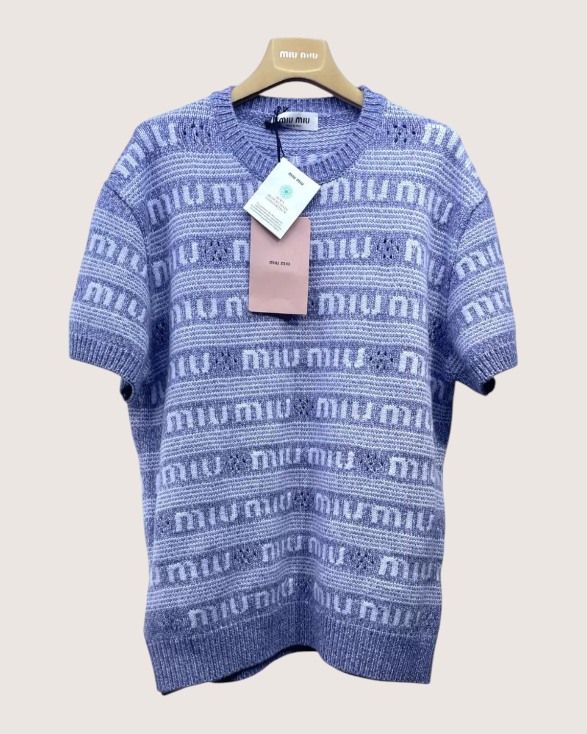 Miu Miu Wool Short-Sleeve Sweater Purple, White IT 40