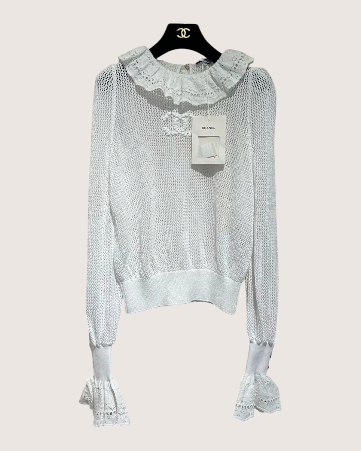 Chanel 25P Openwork Ruffle Top White FR 40