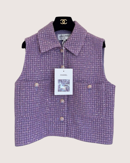 Chanel 24C Sequin Tweed Vest Purple, Pink, Multicolor FR 38