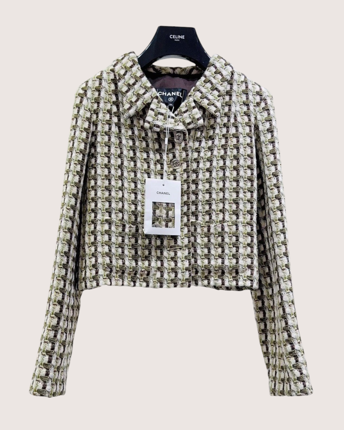 Chanel 23A Tweed Jacket Beige/Ecru, Green, Brown, Multicolor FR 34
